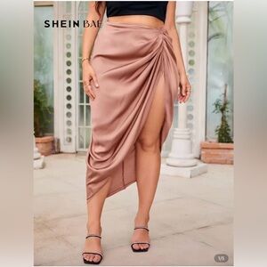 SHEIN Asymmetrical Satin Skirt in Mauve Pink